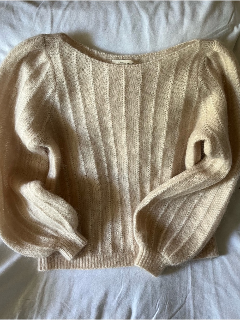 La Maille Sezane Cream Ribbed Boatneck Sweater
